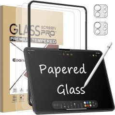 Esanik Feel Like Paper for iPad Pro 13 Inch M4 2024 priekš rūdīta stikla, 9H matēta ekrāna aizsargplēve iPad Pro 13 ekrāna aizsargplēve ar kameras aizsardzību (2 + 2 gabali)