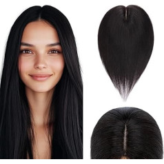 Elailite Real Hair Topper #1B Natural Black 30 cm Clip-In Toupee Sieviešu matu pieaudzēšana Matu pieaudzēšana Matu Topper Base 10 x 12 cm