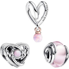 LaMenars Charms Love You MOM Dangle 925 sudraba sudraba piekariņš pērlītes ar cirkoniem Piemērots Eiropas piekariņi aproces, Ziemassvētku dāvanas sievietēm Meiteņu rokassprādze un kaklarota