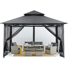 MasterCanopy 3,4 x 3,4 m Doppeldach Gartenlaube Pavillon mit 4 Netzwänden für Garten, Hof, Dunkelgrau