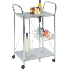 WENKO 900060100 Beistell- und Küchenwagen Sunny - zusammenklappbar, Ablagekorb, Chrom, 60 x 90 x 44 cm, silber