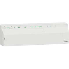 Schneider Electric CCTFR6600 Wiser Smart Home grīdas apsildes vadības sistēma autonomā režīmā vai ar lietotnes starpniecību, sadales josla apkurei vai dzesēšanai, regulē grīdas apsildes vārstus, grīdas apsildes sistēma, grīdas apsildes sis