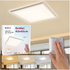 BestLuz LED griestu gaisma trīs līmeņu CCT 42 x 42 cm 3000 K / 4000 K / 6500 K 24 W 2800 LM IP44 LED griestu gaisma ar aizmugures apgaismojuma efektu LED panelis dzīvojamai istabai Guļamistaba Virtuve Vannas istaba Ultra