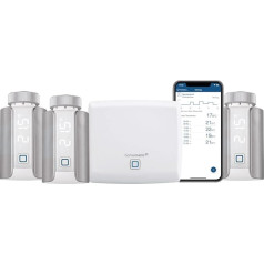 Homematic IP Smart Home piekļuves punkts + 3 x Smart Home radiatora termostats - Evo Silver, digitālais termostats, viegla uzstādīšana, enerģijas taupīšana, lietotne, Alexa un Google Assistant