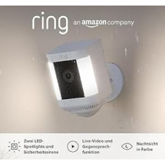 Ring Spotlight Camera Plus Battery (Spotlight Cam Plus Battery) | Āra novērošanas kamera ar WiFi, HD video, LED prožektoru, nakts redzamību, kustības noteikšanu un sirēnu | Alexa saderīga drošības sistēma