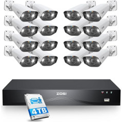 ZOSI 32CH 4K ārtelpas novērošanas kameru komplekts ar divvirzienu audio, 16X 8MP PoE kameru un 4TB cieto disku NVR 24/7 videonovērošanai, AI personu un transportlīdzekļu noteikšanai