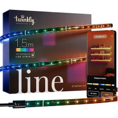 Twinkly Line Starter Kit 1,5m, Magnetischer Multicolor-LED-Streifen, Kit mit Smart Controller, Kompatibel mit Alexa und Google Home, Über 16 Mio. Farben, App-Steuerung, Schwarzes Kabel