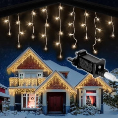 Icicle Lights āra apgaismojums Ziemassvētki 480 LED 15 m garumā, silti balts LED Icicle Fairy Lights ar atmiņu, 8 stundas ar taimeri, 8 gaismas režīmi, darbojas no elektrotīkla - 480 LED, silti balts