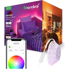 Nanoleaf Matter Essentials Lightstrip Starter Kit, 5 m Smart RGBW LED sloksnes - virs vītnes, Bluetooth, 16 miljonu krāsu LED sloksnes, ekrāna sinhronizācija, darbojas ar Google Apple, dekorēšanai un spēlēm