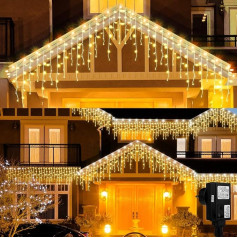 Pasaku Lights Āra Icicle 10 m 400 LED Pasaku Lights Icicle ar kontaktdakšu taimeris, 8 režīmi IP44 Ūdensizturīgs Silti balta gaismas aizkars Ziemassvētku apgaismojums karnīzes kāpņu margas Ziemassvētku kāzas