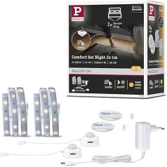 Paulmann 78894 LED lente MaxLED 250 Night Comfort Basic komplekts 1 m 2x 300 lm 60LEDs/m, ieskaitot 2x 4 vatu gaismas lenti Sudraba plastmasa 2700 K