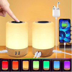 Taipow Nakts lampa ar 4 USB uzlādes ligzdām un 8 krāsām, 6 W LED galda lampa RGB krāsu maiņai ar laika funkciju, LED nakts gaisma guļamistabai, viesistabai, birojam, bērniem (Pack)