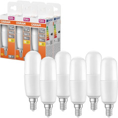 OSRAM LED spuldze ar E14 ligzdu, silti balta (2700 K), stieņa formas, 10 W, 75 W spuldzes aizvietotājs, matēta, LED Star Stick, 6 gabali, silti balta