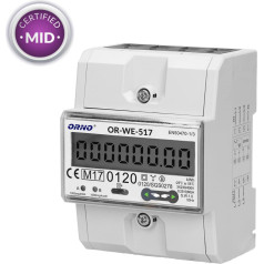 Trīsfāzu elektroenerģijas skaitītājs, 80A, RS-485 ports, daudztarifu, 3 moduļi, DIN TH-35mm