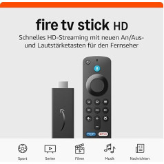 Amazon Fire TV Stick HD (jaunākā versija), bezmaksas un tiešraide, Alexa balss tālvadības pults, viedā mājas vadība, HD straumēšana