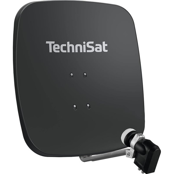 TechniSat SATMAN 65 PLUS Satelīta šķīvis 2 abonentiem (65 cm satelīta spogulis ar masta stiprinājumu un 40 mm universālo dubulto LNB), pelēks