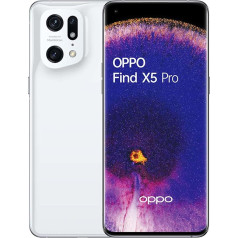 OPPO Find X5 Pro viedtālrunis, 50 MP trīskāršā kamera, 5000 mAh akumulators ar 80 W ātro uzlādi, 6,7 collu 120 Hz AMOLED displejs, Qualcomm Snapdragon 8 Gen 1, 12 GB atmiņa, 256 GB, keramiski balta krāsa