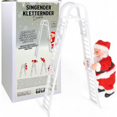 MIJOMA Singing Climbing Salto Santa - Battery Operated Santa Claus with Sound - 40 cm High, Climbs up the Ladder and Makes a Flap - Perfect Christmas Decoration