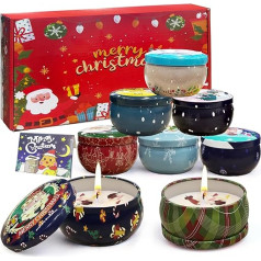 Scented Christmas Candle, 8 Piece Gift Set Christmas Soy Wax for Candles Stress Relief and Body Relaxation Christmas Scented Candles Christmas Gifts for Women (with Greeting Card)