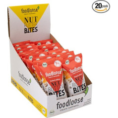 foodloose Bio-Nut Butter Bites Orange Cinnamon | Ziemassvētku uzkoda no dateļu riekstiem ar krēmveida riekstu un apelsīnu kanēļa pildījumu | Vegāniskas, bioloģiskas, bez lipekļa un bez rafinēta cukura | Vērtību iepakojums (20 x 40 g)