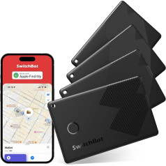 SwitchBot Wallet Tracker karte, 4 eksemplāru iepakojums, viedā AirTag karte, saderīga ar Apple Find My (nedarbojas ar Android), izsekošanas ierīce līdz 3 gadu akumulatora darbības laikam, ūdensizturīga IP67