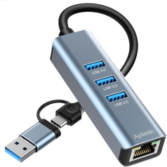 USB C uz Ethernet adapteris, USB 3.0 uz RJ45 1000 Mbps LAN tīkla adapteris ar 3 x USB 3.0 pieslēgvietām, LAN Ethernet adapteris, saderīgs ar Windows XP, Mac OS, Linux, Vista utt.