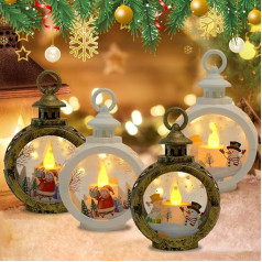 XPJBKC Pack of 4 Christmas Lanterns, Christmas Decoration Lantern Christmas with LED Light, Illuminated Lantern Christmas, Flameless Christmas Candles, Christmas Decoration for Garden, Balcony,