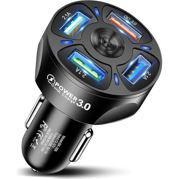 HORJOR USB auto lādētājs Cigarešu aizdedzinātāja adapteris ar 4 pieslēgvietām Ātrā USB lādētājs, saderīgs ar iPhone, Samsung, Galaxy, iPad, Huawei, Xiaomi