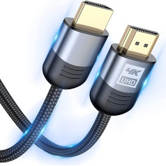 AviBrex HDMI kabelis 6M, 4K HDMI kabelis @ 60Hz, 18Gbps, ātrgaitas 2.0 HDMI kabelis, neilona pinums, zeltīti savienotāji ar Ethernet/Audio atgriezenisko kanālu, saderīgs ar video 4K UHD 2160p
