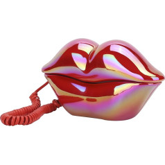 Dpofirs Landline Telephone, Corded Telehone, Fashionable Funny Lip Shape Phone, Desktop Landline Phone for Home Decoration Birthday Gift (Electroplating Red)