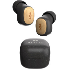 House of Marley Smile Jamaica True Wireless Earbuds - mazas Bluetooth austiņas, 14 stundu atskaņošanas laiks, mini austiņas ausīs, TWS Bluetooth austiņas ar uzlādes futrālīti, ilgtspējīgi materiāli, melnas krāsas