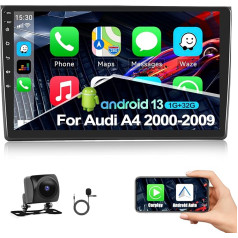 CAMECHO 1+32G Android 13 Auto radio priekš Audi A4 S4 RS4 8E B6 B7 2000-2009 ar Carplay Android Car, 9 collu ekrāns Double DIN ar Sat Nav Bluetooth WiFi HiFi FM + AHD atpakaļgaitas kamera