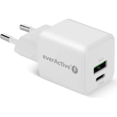 Gan 1x usb, 1x usb-c 20w qc3.0 tīkla lādētājs balts