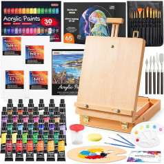 Shuttle Art 65 Piece Professional Painting Case with Table Easel, 30 Acrylic Paint Set, Canvas, Brush, Palette, Sponge, Complete Accessories, Painting Set Suitable for Children and Adults