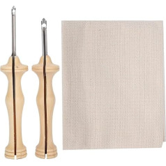 2 gabalu izšūšanas perforators adatu komplekts ar mūka audumu, izšūšanas perforators adatu instrumentu komplekts ar koka rokturi DIY amatniecības diegu un dzijas izgatavošanai