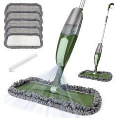 MASTERTOP Spray Mop with Spray Function, Floor Mop with 5 Microfibre Pads and Large Water Tank, Spray Mop with Spray Function for Quick Cleaning, Green