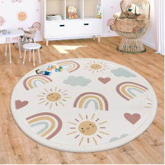 Paco Home Paklājiņš bērnu istabai Bērnu rāpošanas paklājiņš, mazgājams, neslīdošs Rainbow Planet Sun Animals Soft, izmērs: 120 cm, apaļš, krāsa: Daudzkrāsains 2