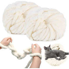 RANJIMA bieza vilnas dzija, 2 x 250 g apjomīga vilnas vilna adīšanai, mīksta vilnas dzija, mīksta vilnas dzija, bieza vilna tamborēšanai, aušanai, segām, spilveniem (Cream White)
