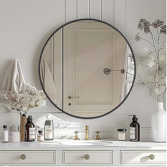 LunaMirror Runmd Sienas spogulis 60 x 60 cm Vannas istabas spogulis Melns spogulis Modernā dizaina dekoratīvs sienas spogulis guļamistabai, priekšnamam, viesistabai, gaitenim, priekšnamam