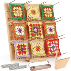 Coopay Granny Square Spanner Large, 33 x 33 cm bloķēšanas dēlis, tamborēšanas dēlis ar 30 nerūsējošā tērauda adatām, salokāms bambusa fiksācijas dēlis Granny kvadrātiem, adīšanas un tamborēšanas projektiem,