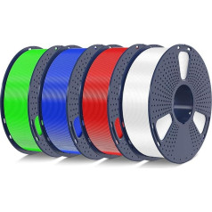 SUNLU PLA+2.0 filaments 1,75 mm, 4 kg, PLA Plus 3D printeru filaments, izturīgāks un izturīgāks, izmēru precizitāte +/-0,02 mm, 1 kg spole, kopā 4 kg, balts + zils + zils + zaļš + sarkans