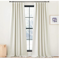 PONY DANCE Thermal Curtains, Aizsardzība pret aukstumu, Aizkari viesistabai, Aizkaru komplekts, H 245 x W 140 cm, Blackout aizkari, Balti aizkari ar volānu lenti, Termiski aizkari ziemai, Ziloņkaula kastaņa