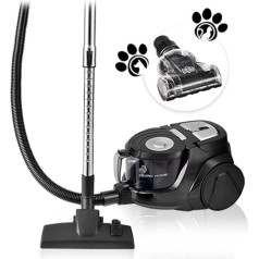 Venga! VG VC 3300 Jaudīgs ciklona putekļsūcējs bez maisa ar 5 piederumiem, ieskaitot speciālu birsti mājdzīvnieku matiem un HEPA gaisa filtru, 700 W, melns/sudrabots