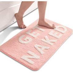 QJHOMO Get Naked Bath Mat, rozā un balta vannas istabas paklājiņi, 40 x 60 cm, neslīdošs vannas istabas paklājs, krāsaini burti, mīksts mikrošķiedras vannas istabas paklājs, mazgājams veļas mazgājamā mašīnā