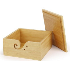 Coopay Kvadrātveida dzijas bļoda vilnai tamborēšanai, 18 x 18 x 9 cm, bambusa vilnas bļoda ar vāku, ar rokām veidota pārnēsājama adīšanas bļoda ar caurumiem adīšanai un tamborēšanai, adīšanas bļoda adīšanai