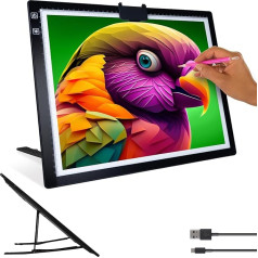 Crafts&Co® Lightpad A3 uzlādējams, dimmējams gaismas spilventiņš bērniem un pieaugušajiem, bērniem un pieaugušajiem, LED gaismas spilventiņš ar USB, 470 x 345 mm