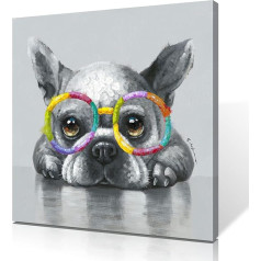 B BLINGBLING franču buldogs ar krāsainas saulesbrilles Canvas Wall Art Picture Print Funny mākslas darbu dzīvnieku plakāts bērnistabas guļamistaba ierāmētas 60x60cm x 1 panelis