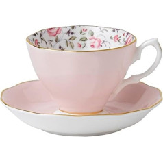 Royal Albert Modern Vintage ROSCON26135 Tējas tasīte un apakštasīte, 2 gab., rožu konfeti, kaula porcelāns, rozā krāsā, 20,3cm