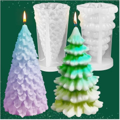 3D Christmas Tree Candle Mold, 2 Pieces Silicone Mould for Candle Making, Handmade Candle Making, DIY Crafts, Resin Mould for Fondant, Cake, Aromatherapy, Candle, Soap, Candy