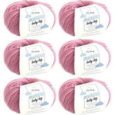 Kūdikių vilna mezgimui minkšta - Merino Baby Big Peony (Fb 8015) - 6 kamuoliukai kūdikių vilnos rožinės spalvos + nemokama etiketė - Kūdikių vilnos mezgimas - 25 g/85 m - Adatos dydis 4 mm - Merino vilna Baby Dusky Pink by Myoma